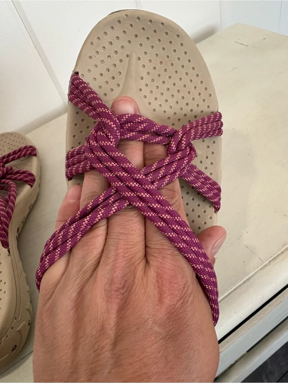 Skechers Women’s Beige Sandals with pink Straps - Picture 2 of 5